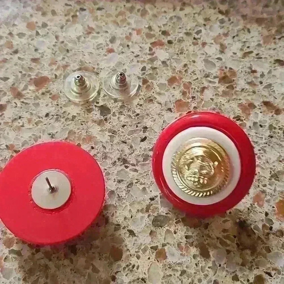 Vintage anchor  earrings red white gold colors - Picture 7 of 13